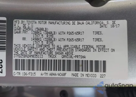 2017 Toyota Tacoma Trd Sport из США, поврежденный, VIN 3TMDZ5BN2HM035113